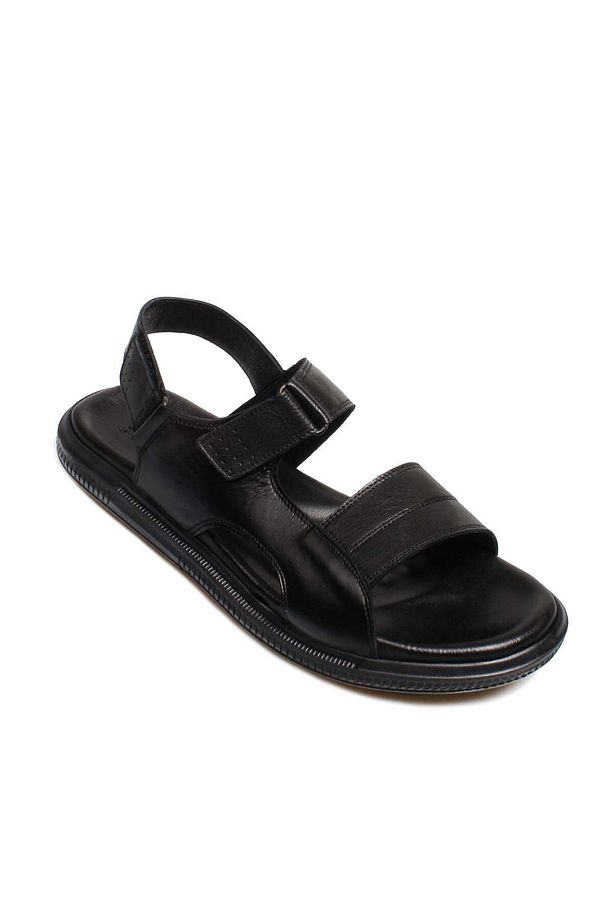 Tugerdi Hakiki Deri Siyah Hafif Taban Kaliteli Klasik Erkek Sandalet TG0901813418 53 - 1