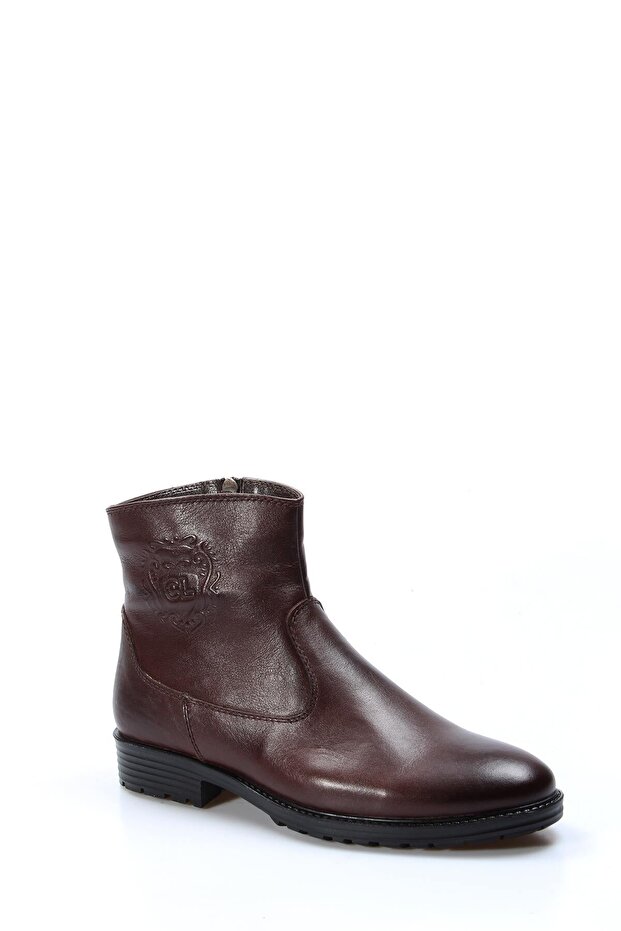 Tugerdi Genuine Leather Brown Fur Rubber Sole Zippered Men's Boots TG0967111131712