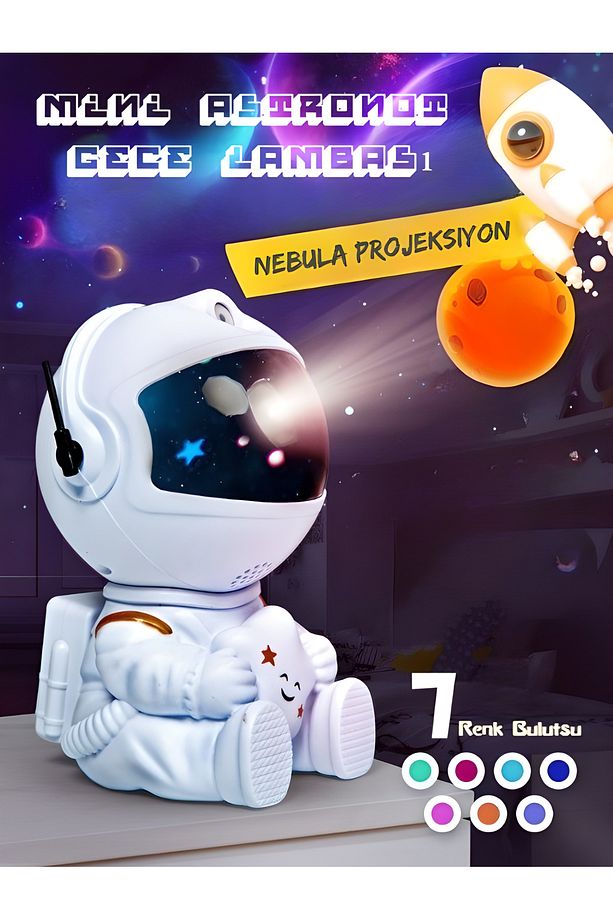Mini Boy Astronot Projektör Gece Masa Lambası Galaxy Gökyüzü Nebula Projeksiyon Kumandalı Aydınlatma - 1