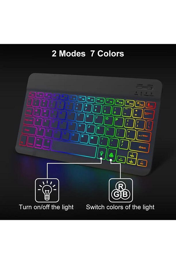 Samsung Galaxy Tab A9 SM-X110 Uyumlu Aydınlatmalı Kablosuz Bluetooth Klavye+mouse Set - 4