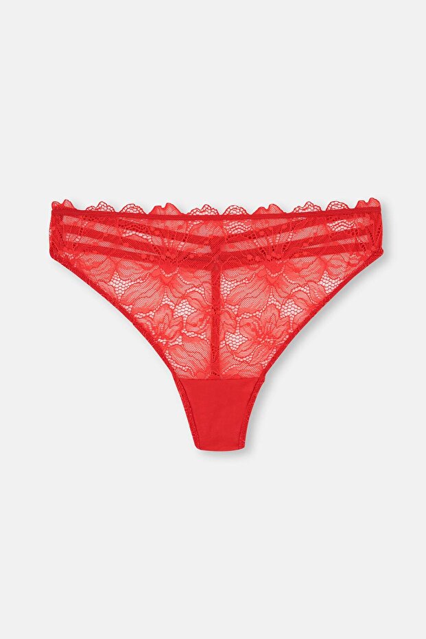 Kırmızı Dantelli Strıng Külot - 5