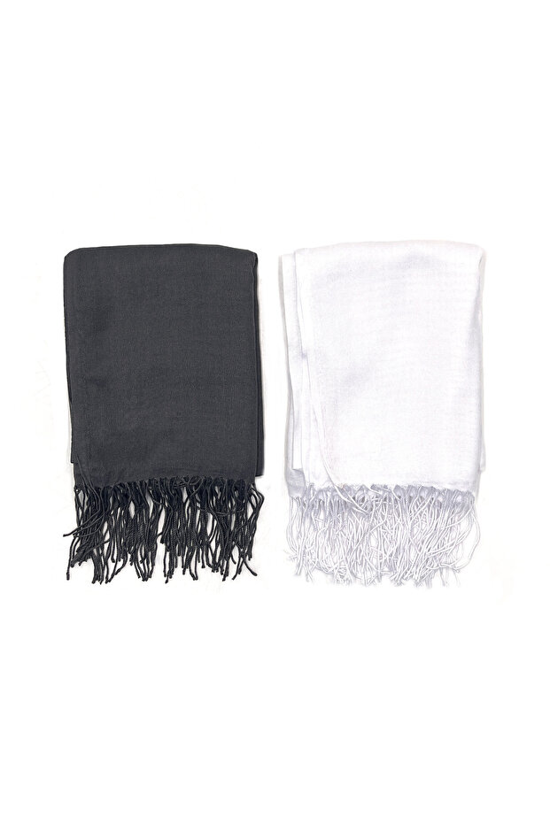 Set of 2 Cotton Viscose Pashmina Shawl 180x70 Cm with Tassels High Quality 150 gr