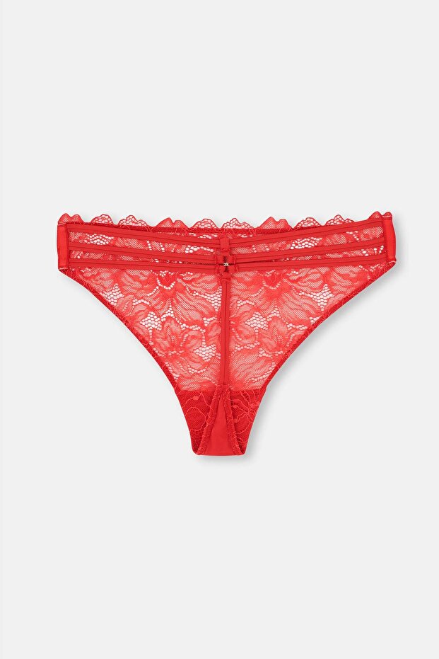 Kırmızı Dantelli Strıng Külot - 6
