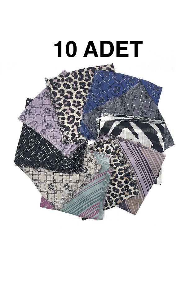 10'lu Set Karışık Desen Flamlı Pamuklu Yazma Eşarp 100x100cm Leopar Zebra Etnik Geometrik Hediyelik - 1