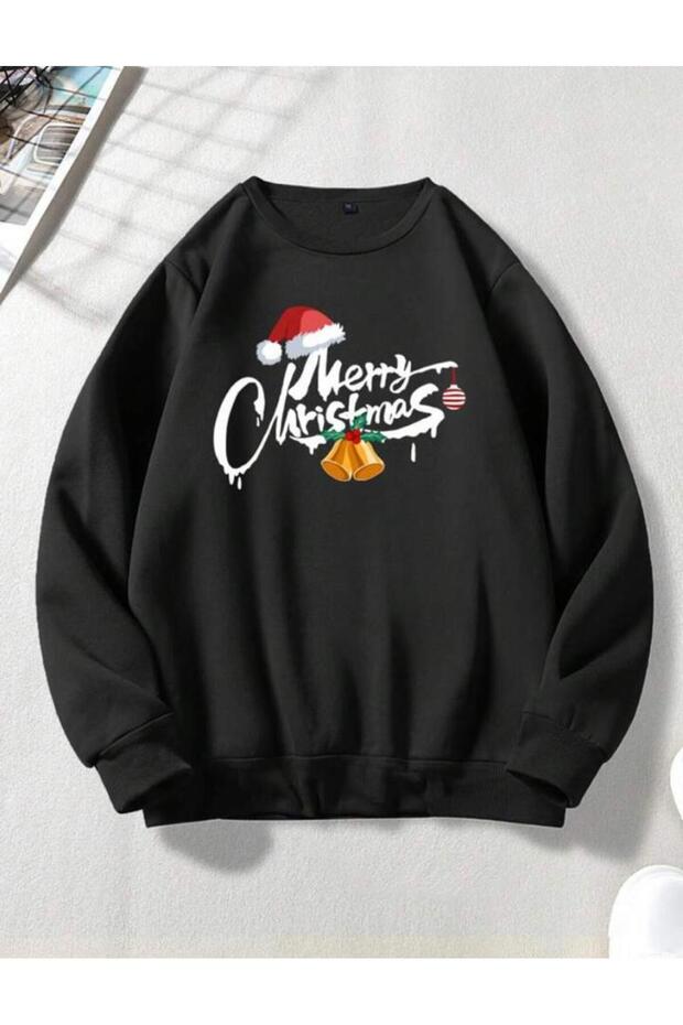 merry printed black o-neck sweatshirt