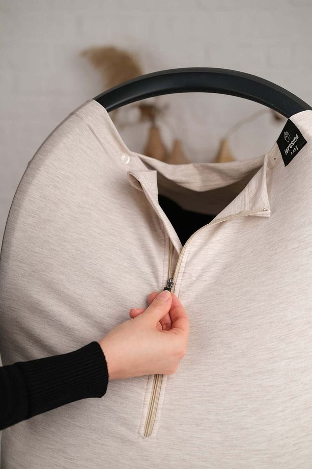 Fermuarlı Pamuklu Puset Örtüsü,bebek Arabası Örtüsü Ve Emzirme Örtüsü Bej - 6