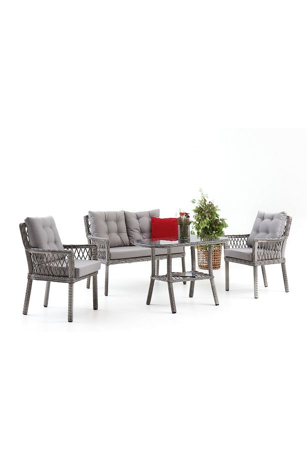 Polo Rattan Bahçe Oturma Grubu(2 1 1 M)- Gri Renk - 8