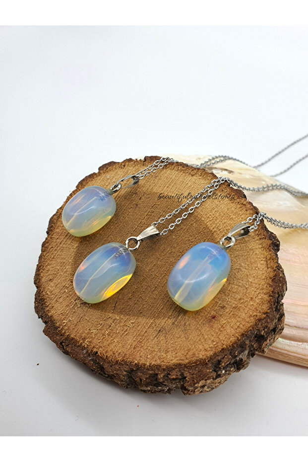 Opalite Reflective (1 Piece) Real Quality Natural Stone Necklace (average 1-2 cm)