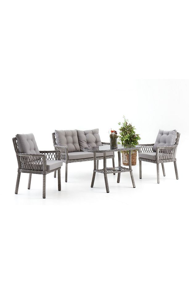 Polo Rattan Bahçe Oturma Grubu(2 1 1 M)- Gri Renk - 1