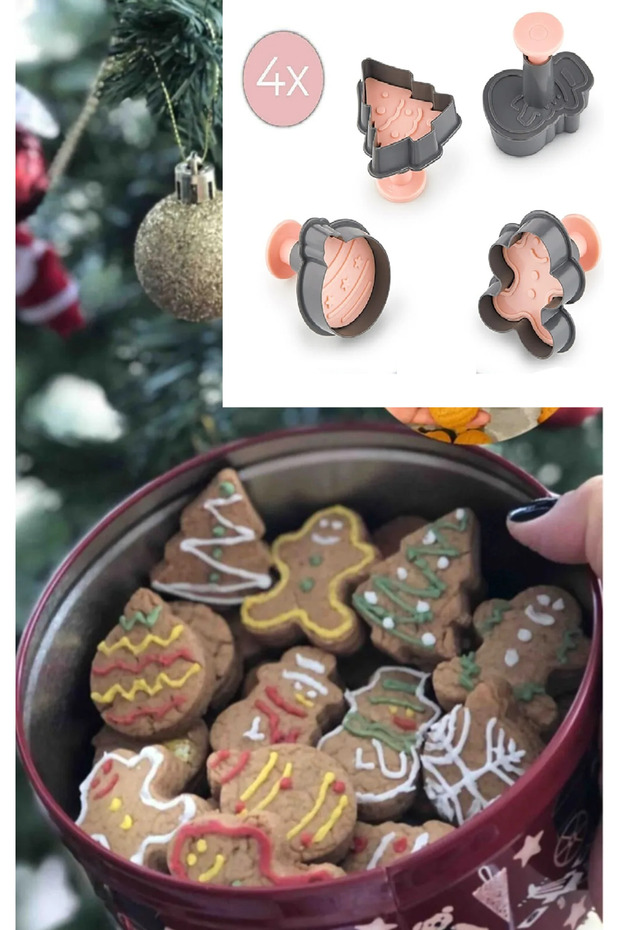 4 قطع من قوالب البسكويت شجرة الصنوبر Gingerman رجل الثلج قطاعة العجين بالضغط 3133 عيد الميلاد