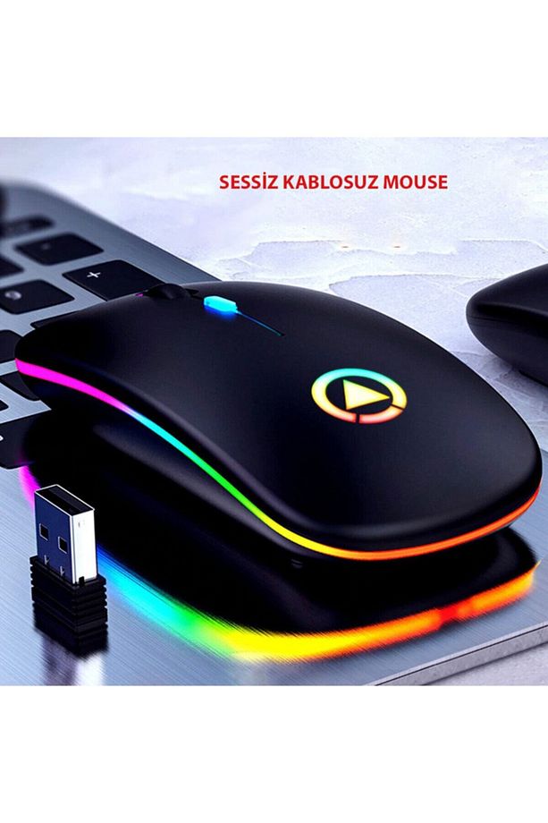 Şarj Edilebilir Kablosuz Led Işıklı Sessiz Optik Mouse - 3