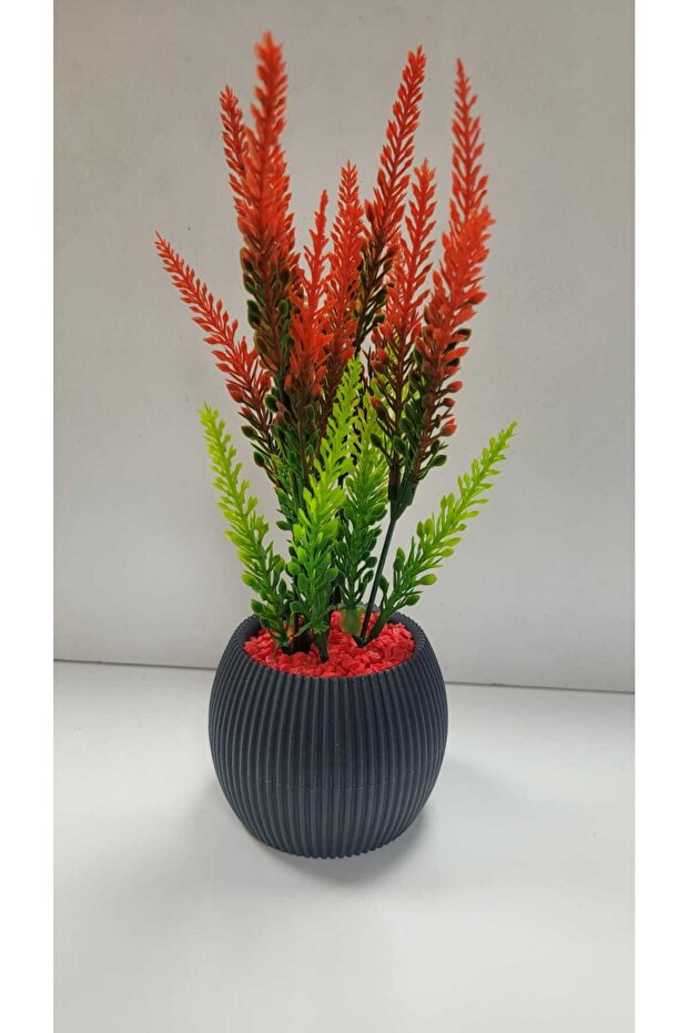 Red Green Lavender Artificial Plant in Mini Pot Red Stone 20 cm Decorative Bathroom Kitchen Table Flower