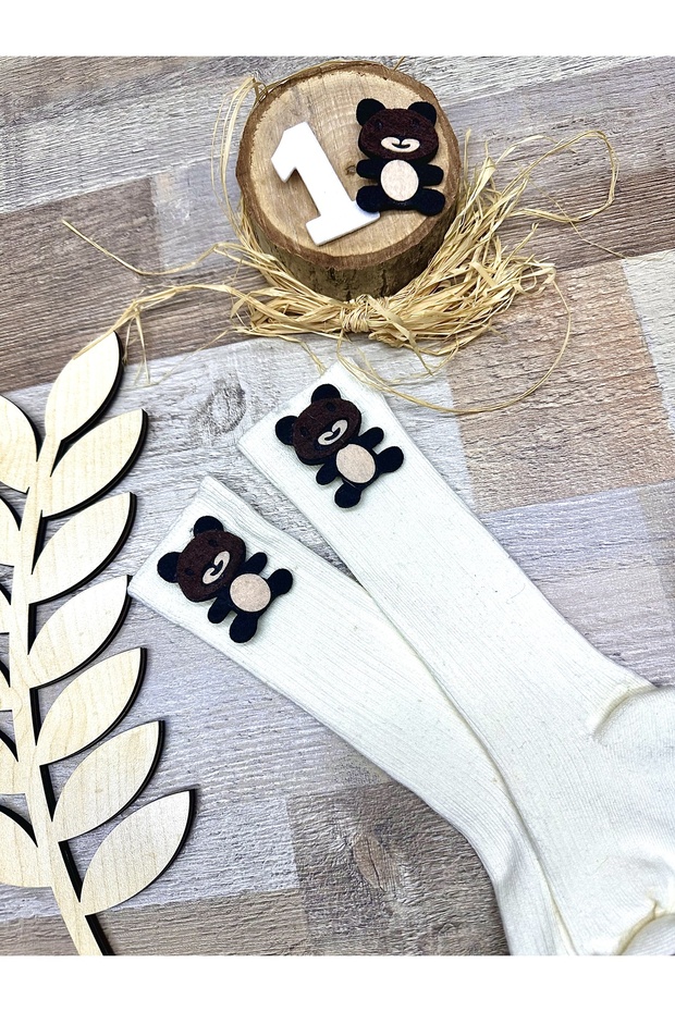 Knee-high baby socks with teddy bears, birthday socks with teddy bears