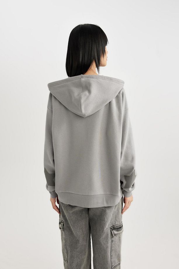 Coool Oversize Fit Kapüşonlu Baskılı Kalın Kumaş Hırka - 6