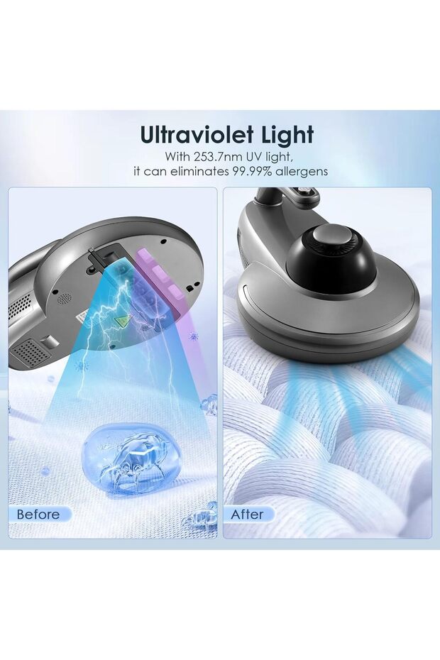 Ultrason ve UV ışığına sahip mite elektrikli süpürge, 500W 12kpa, akıllı LED ekranlı - 5