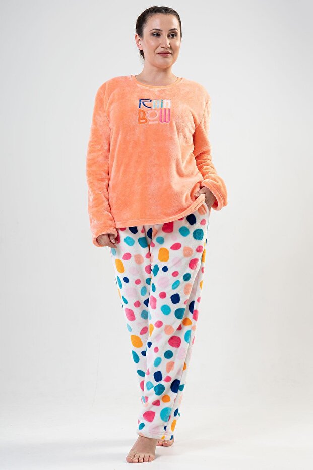 Women's Large Size Long Sleeve Welsoft Orange Pajamas Set 2C0T2N1O10