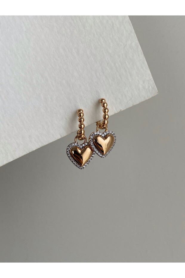 Steel Rose Gold Mers Model Row Stoned Heart Scintilla Earrings - No Darkening-
