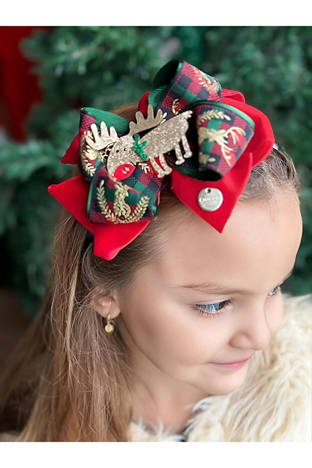 Luxury Custom Design Silvery Deer Fancy Bow Plaid Check Crown Women's Children's Crown Red Green