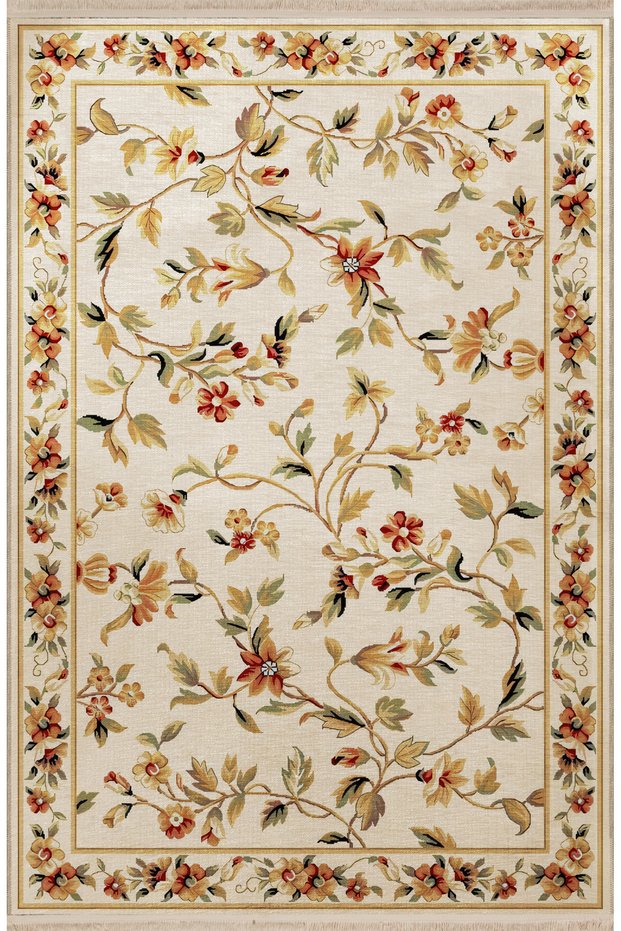 Coffee Beige Themed Floral Patterned Creative Vintage Decorative Carpet 2563
