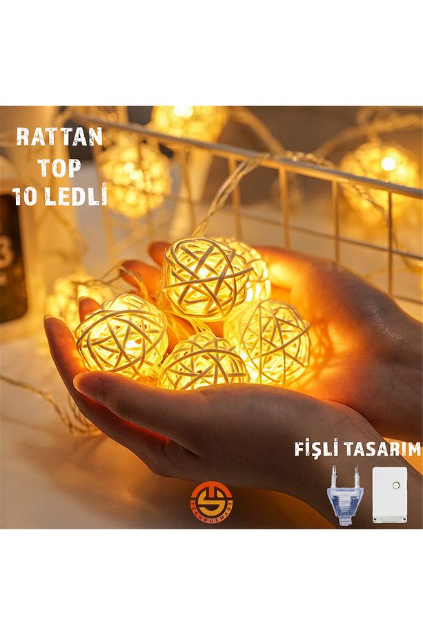 Dekoratif 10'lu Rattan Model Fişli Şerit Led Süsleme - 2