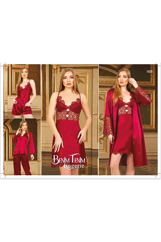 Women's 6-Piece Satin Nightgown Set-1030