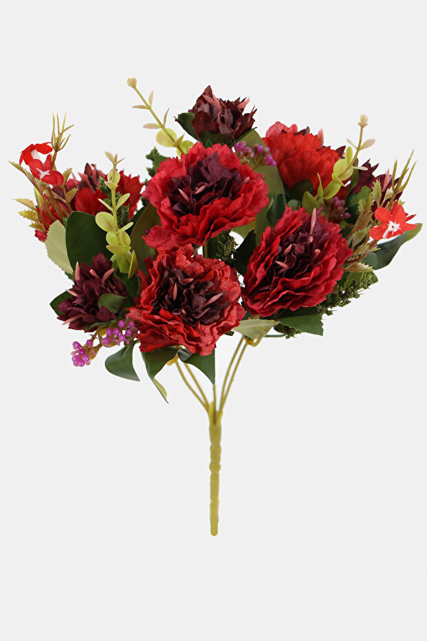 Artificial 5 Branches Garnished Small Chrysanthemum Bunch 30 cm Claret Red-Red