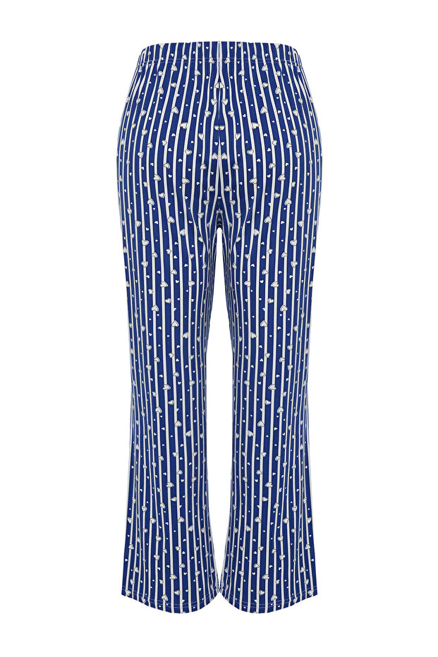 Lacivert Pamuklu Çizgili ve Kalpli Örme Pijama Altı TBBAW24IA00000 - 8