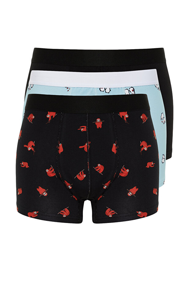 3'lü Çok Renkli Hayvan Desenli-Düz Paket Couple/Çift Esnek Pamuklu Boxer TMNAW24BX00018 - 9