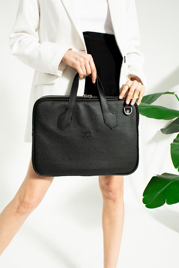 Joyce SiyahGofraj Baskı Unisex Netbok Ve Evrak Çantsı 28x37 Ebatında - 2