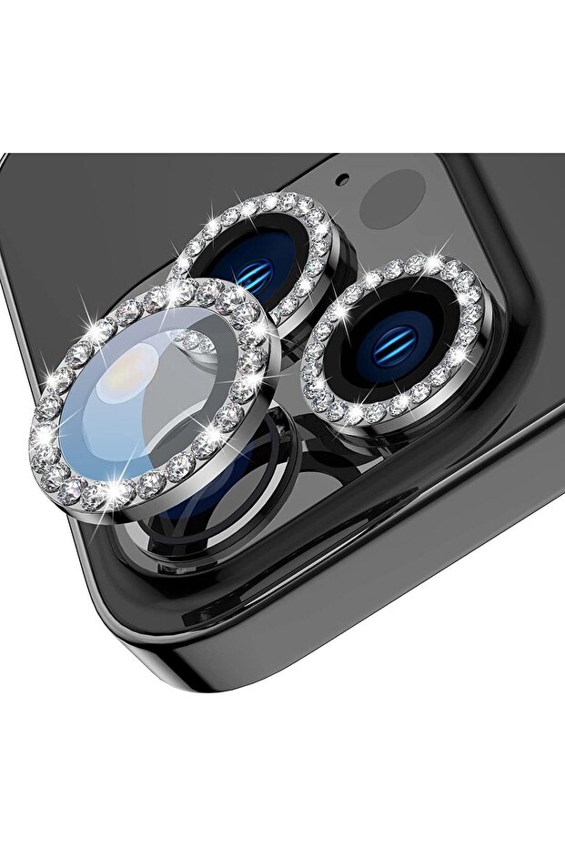 iPhone 14 Pro Max & iPhone 14 Pro Compatible Stone Camera Protector Diamond - Stoned Black - 1