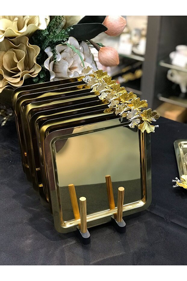ELEGANCE GOLD STAINLESS METAL DOUBLE BUTTERFLY 6 PIECES PRESENTATION & PROMISE & ENGAGEMENT TABLE