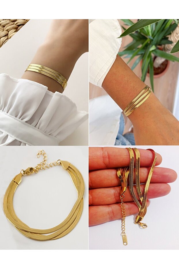 Stainless Non-Tarnish Triple Italian Chain Bracelet Adds Value to Your Style