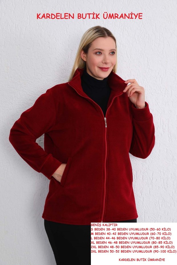 Women's Burgundy Fleece Cardigan