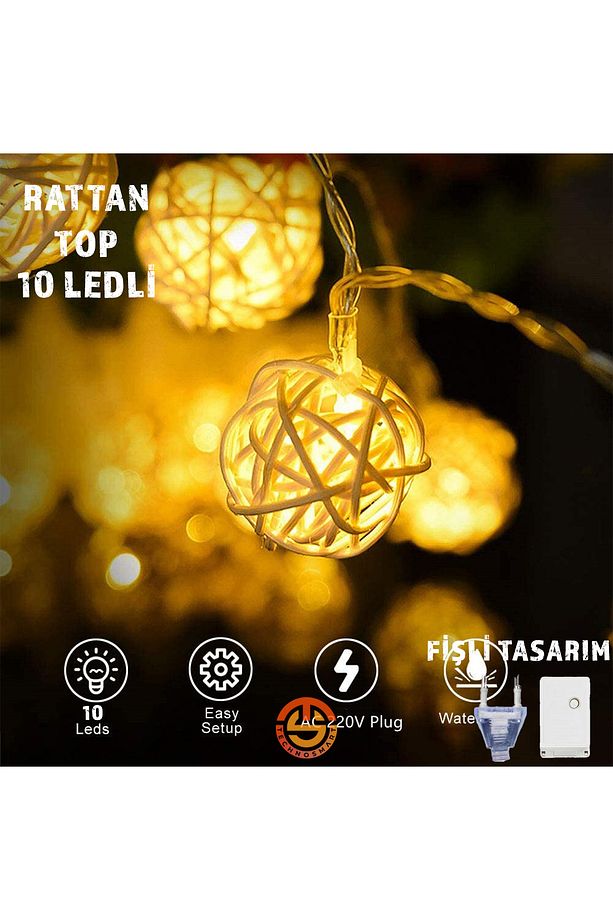 Dekoratif 10'lu Rattan Model Fişli Şerit Led Süsleme - 3