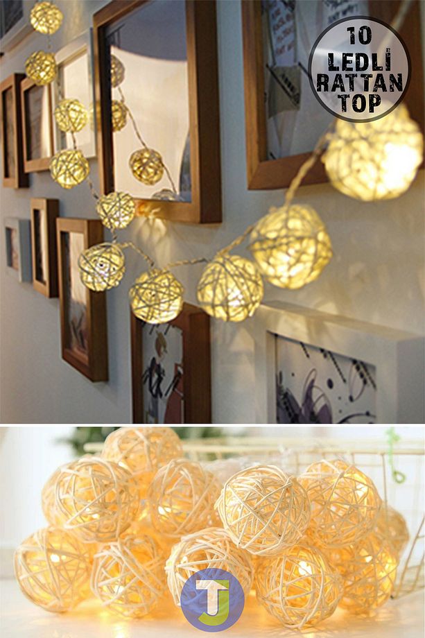 Dekoratif Rattan Model Fişli Şerit Top Led Yılbaşı Parti Doğum Günü Süsleme (10'lu) - 4