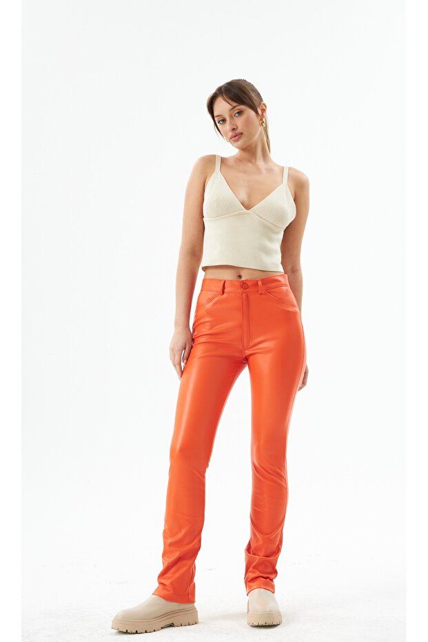 Orange Leather Pants - 1