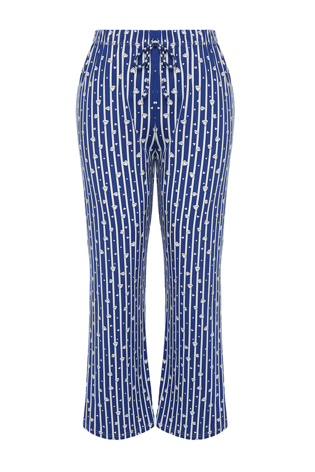 Lacivert Pamuklu Çizgili ve Kalpli Örme Pijama Altı TBBAW24IA00000 - 7