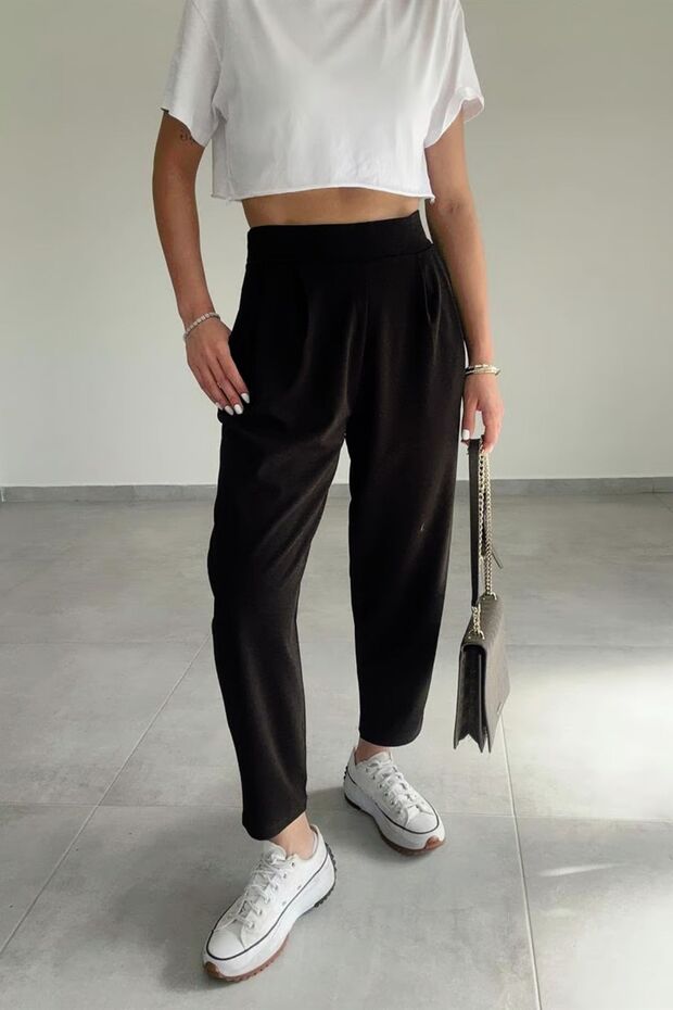Women's Black Harem Model Lycra Balloon Trousers