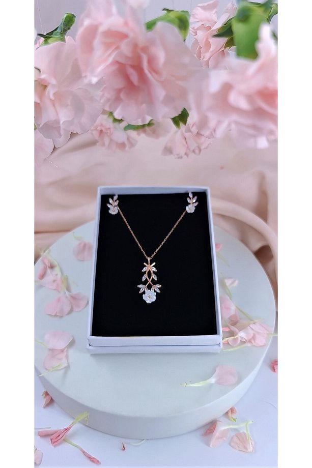 Manolya Çiçeği Kadın Kolye Küpe Set - 7