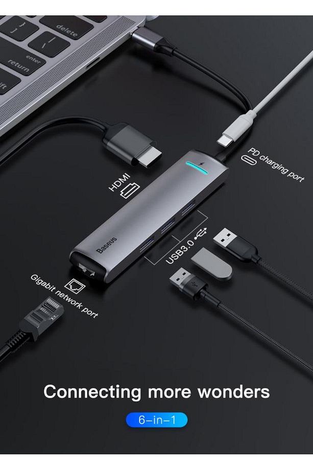 6in1 Type C Hub Hdmı 3x Usb 3.0 Rj45 Type C Dönüştürücü Çoğaltıcı Hub - 2