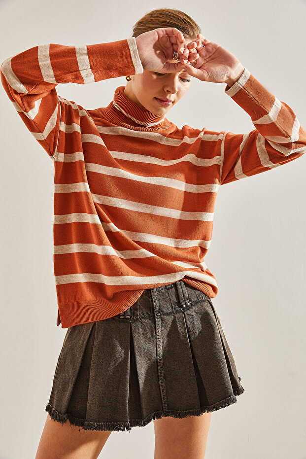 Women's Tile Turtleneck Striped Sweater Stk123