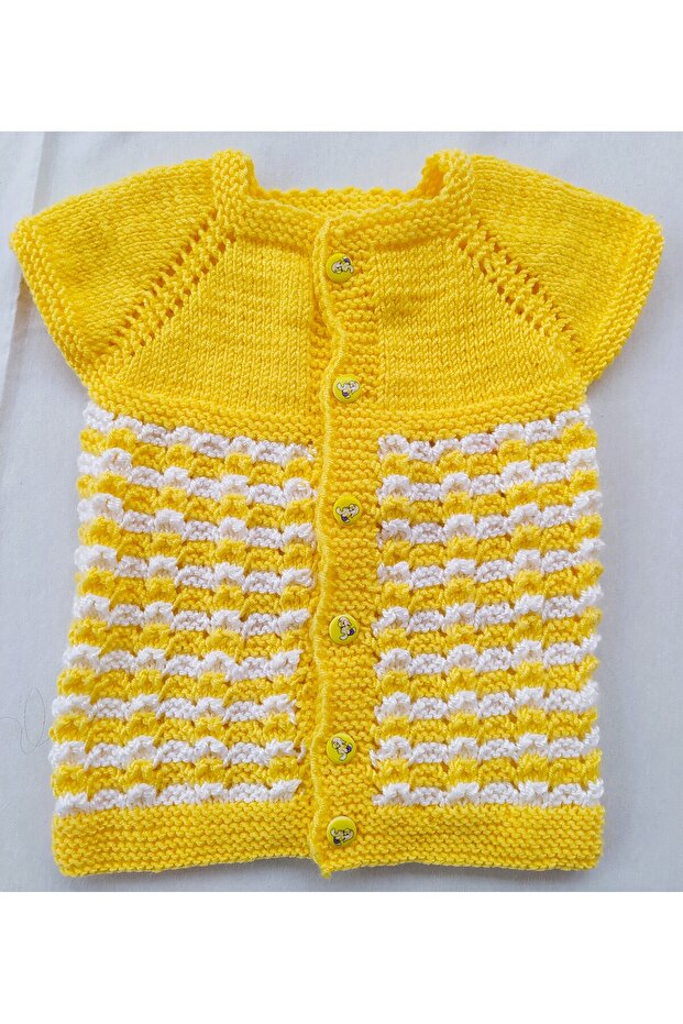 Yellow and White Hand Knitted Baby Vest from Robadan 1 - 3 Years