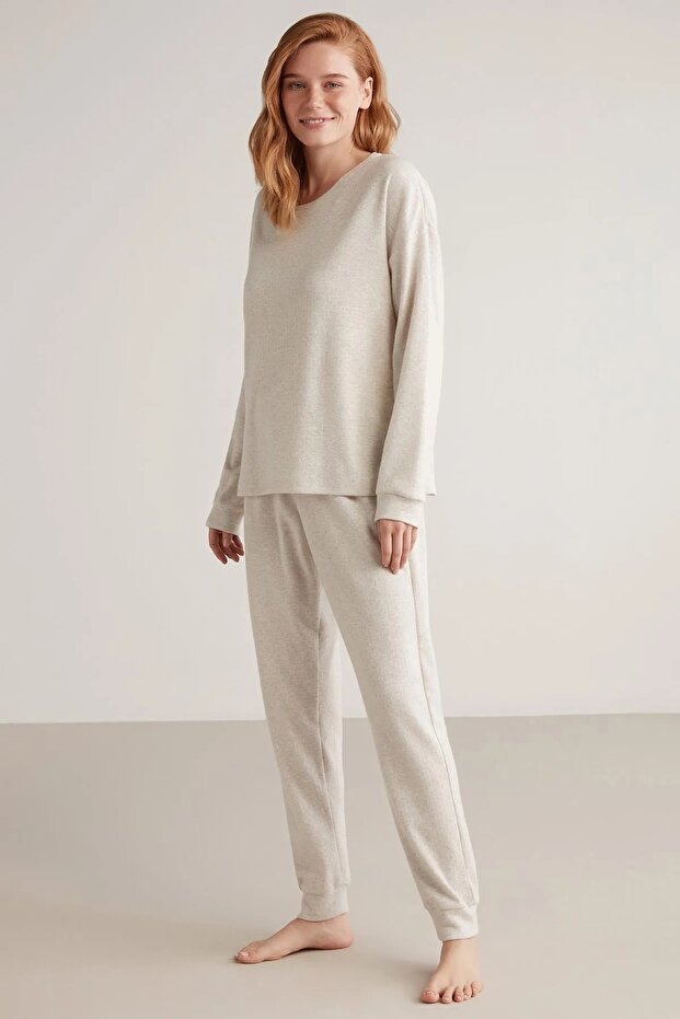 CATHERİNES COLLAR COLLAR COTTON SOFT TEXTURE WOMEN'S PAJAMA SET 2407