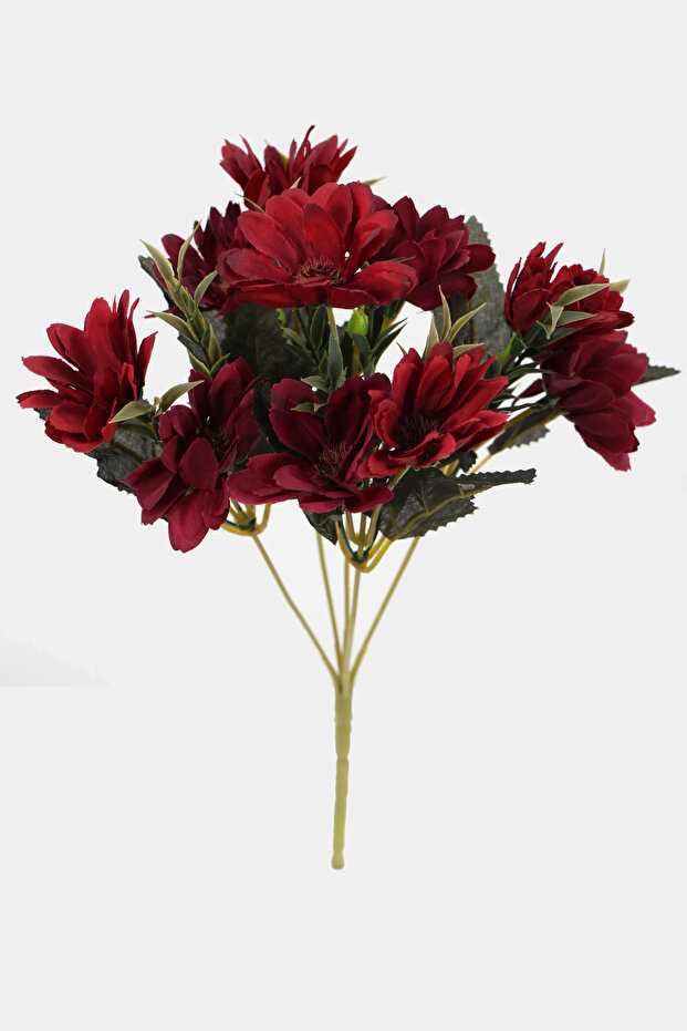 Artificial 10 Large Daisy Bunch 30 cm Claret Red-Red