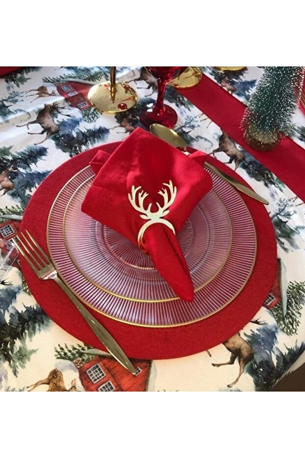 Double-sided Decorative New Year's Napkin Holder 6-Piece Gold Plexi Napkin Ring with Deer Motif