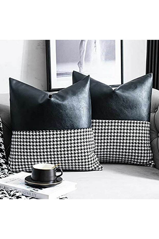 Faux Leather/Linen Throw Pillow Cover