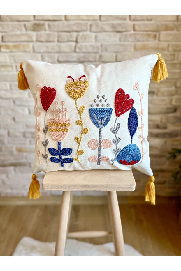 Punch Embroidered Single Decorative Special Design Throw Pillow Cover (panch)