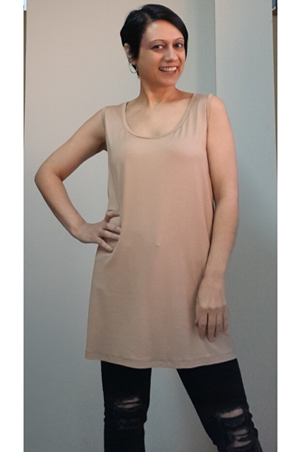 Nude thick strappy combed cotton viscose T-shirt