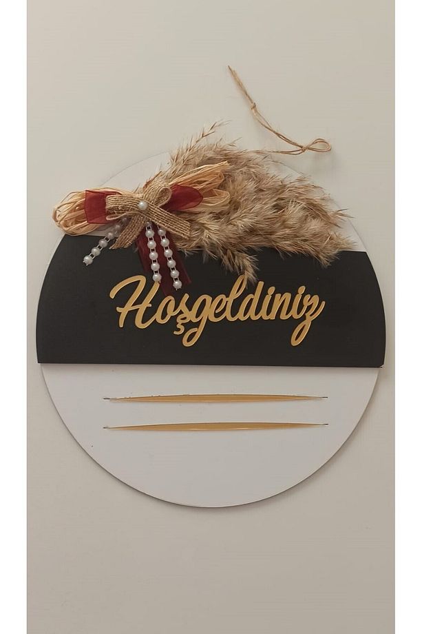 Hoşgeldiniz Yazılı Aynalı Pleksi Ahşap Kapı Süsü Dekoratif Dış Kapı Süsü Beyaz Ahşap - 2