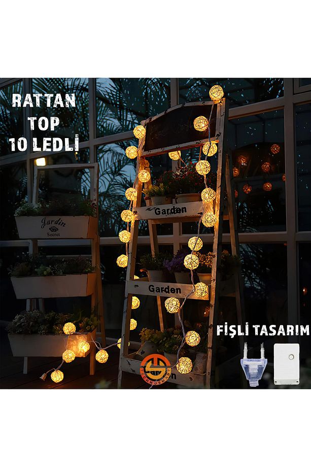 Dekoratif 10'lu Rattan Model Fişli Şerit Led Süsleme - 1